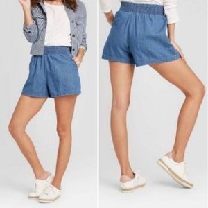 Universal Thread High Waisted Pull On Blue Cotton Chambray Denim Shorts